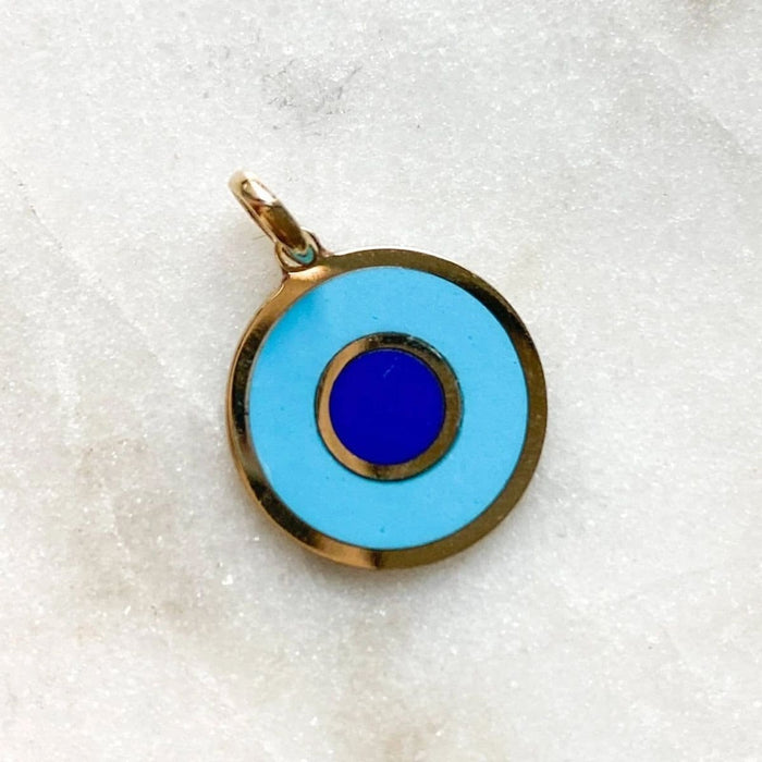 14K Gold Turquoise and Lapis Lazuli Evil Eye Pendant