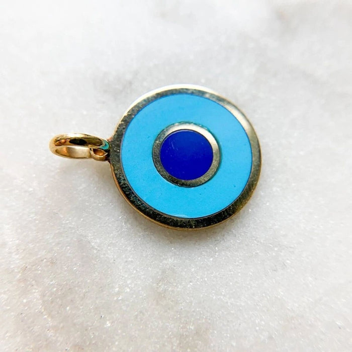 14K Gold Turquoise and Lapis Lazuli Evil Eye Pendant