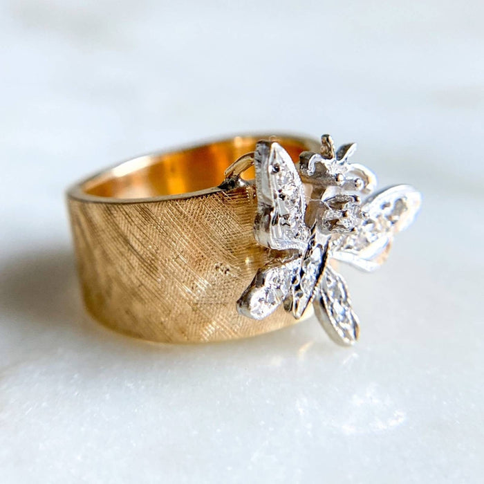 14K Gold Diamond Butterfly Cigar Vintage Ring