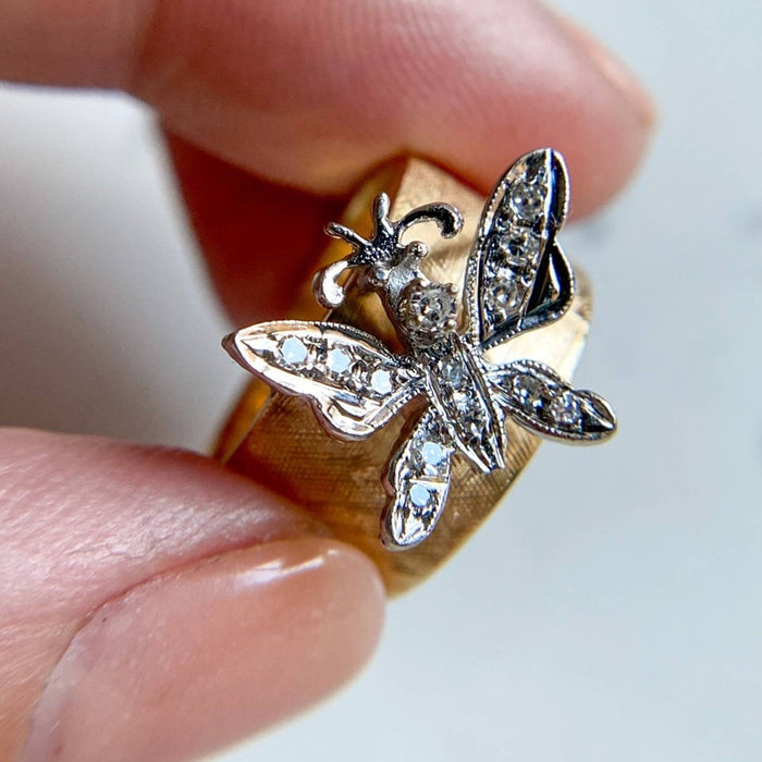 14K Gold Diamond Butterfly Cigar Vintage Ring