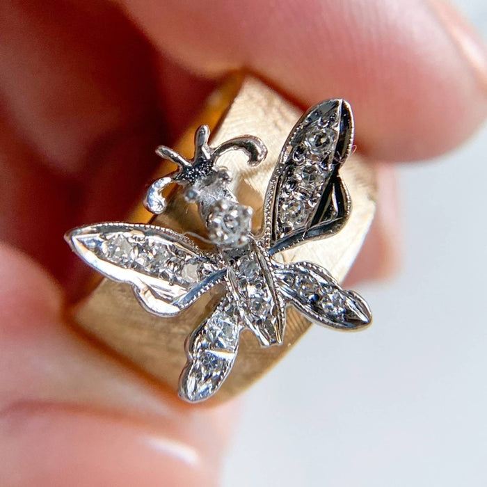 14K Gold Diamond Butterfly Cigar Vintage Ring