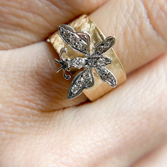 14K Gold Diamond Butterfly Cigar Vintage Ring