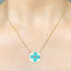 14K Yellow Gold Inlay Malachite Clover Charm Necklace