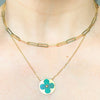 14K Yellow Gold Inlay Malachite Clover Charm Necklace