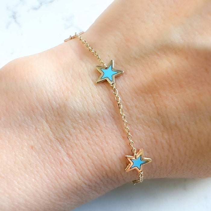 14K Yellow Gold Star Station Bracelet