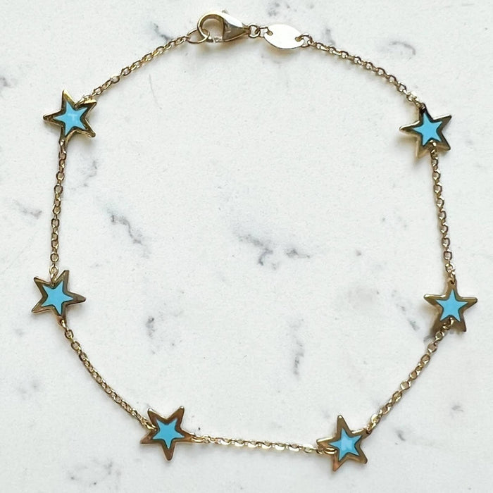 14K Yellow Gold Star Station Bracelet