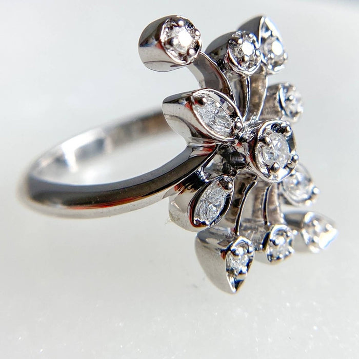 10K White Gold Diamond Retro Design Vintage Ring