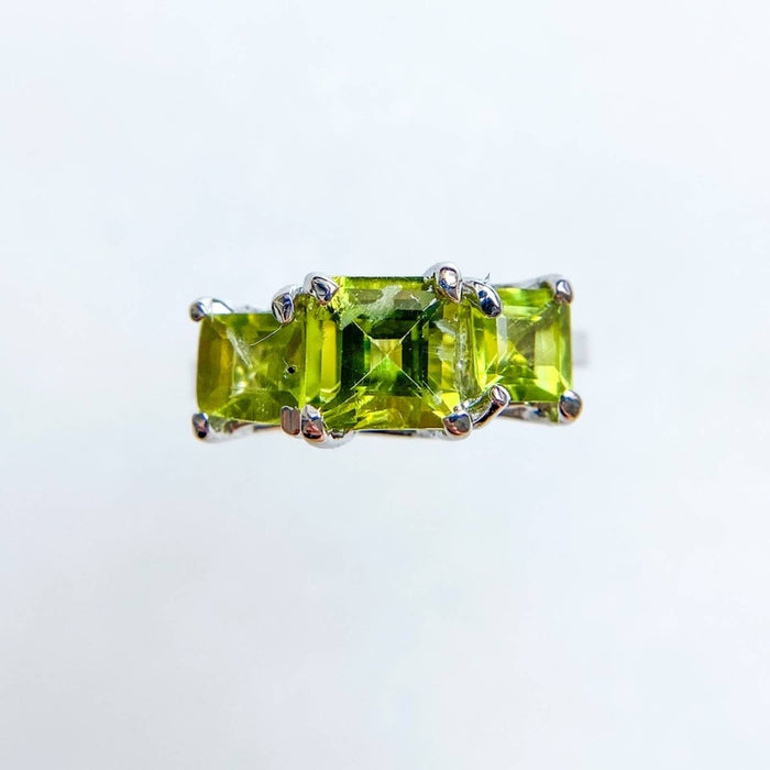 14K White Gold Peridot Three Stone Ring