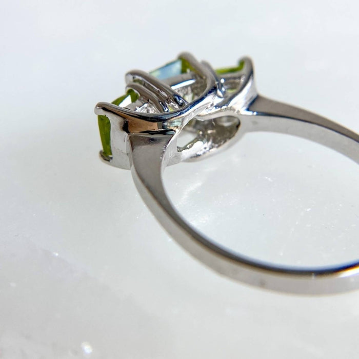 14K White Gold Peridot Three Stone Ring