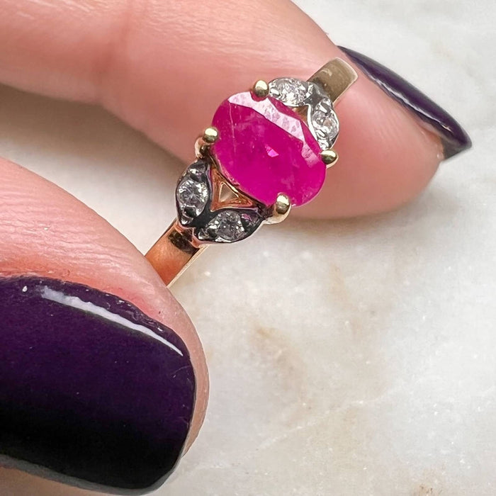 14K Gold Ruby and Diamond Vintage Cluster Ring