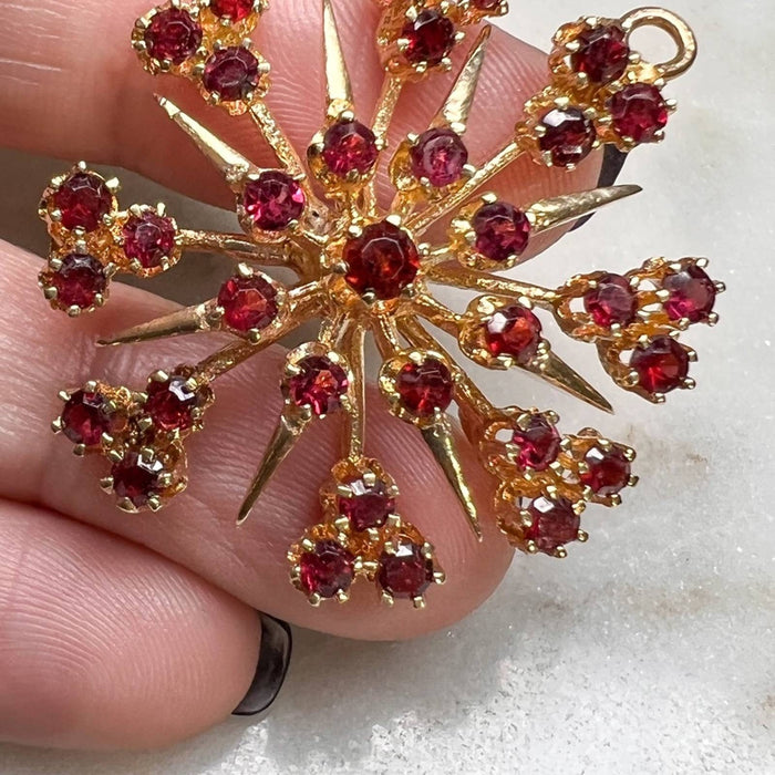 Antique 14K  Yellow Gold Garnet Starburst Pendant