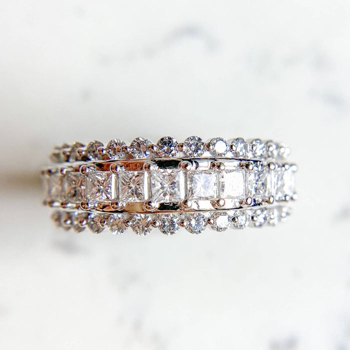 14K White Gold Triple Row Diamond Ring