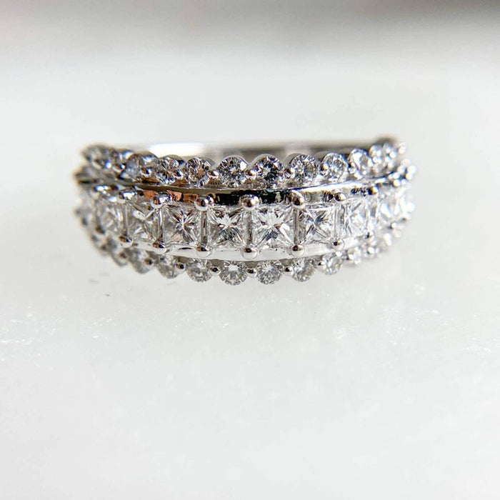 14K White Gold Triple Row Diamond Ring