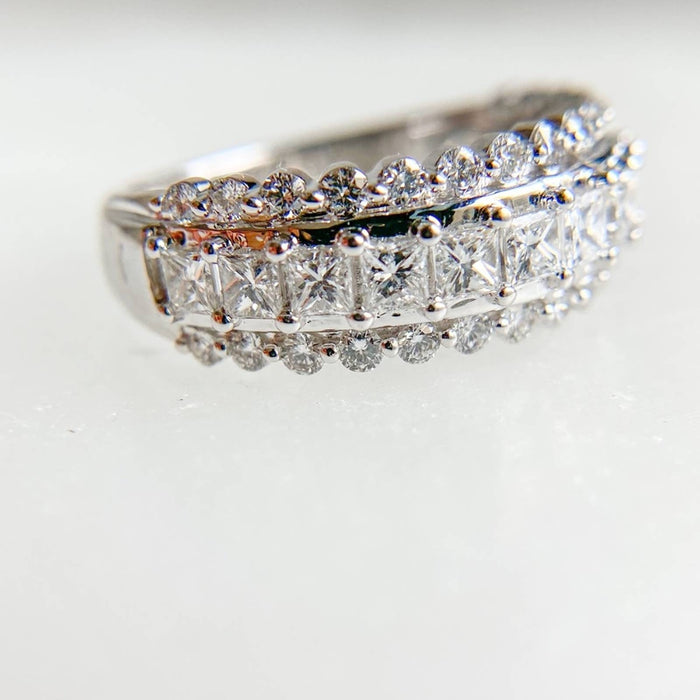 14K White Gold Triple Row Diamond Ring