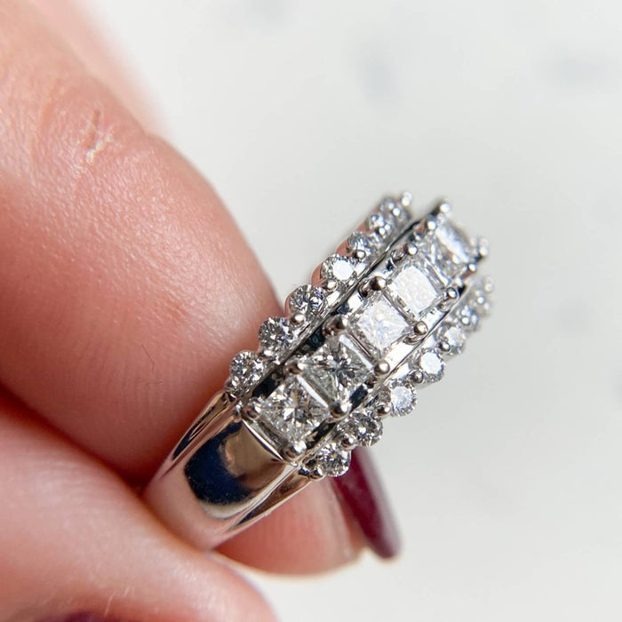 14K White Gold Triple Row Diamond Ring