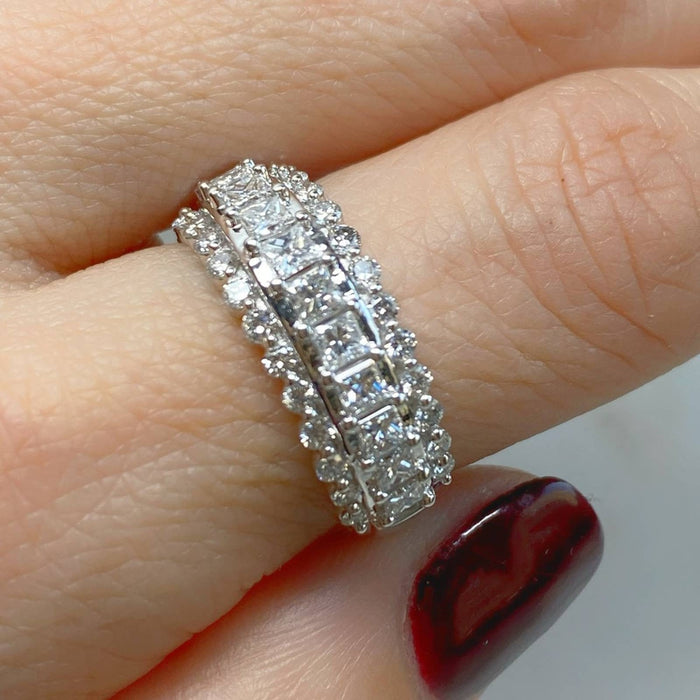 14K White Gold Triple Row Diamond Ring