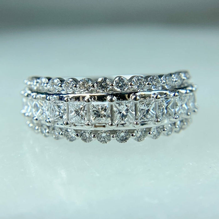 14K White Gold Triple Row Diamond Ring