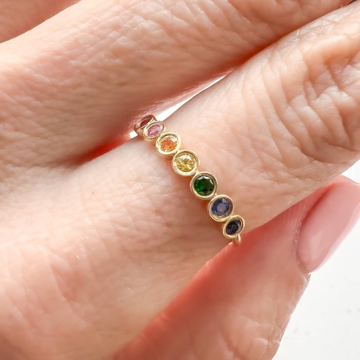 14K Yellow Gold Bezel Set Multi Gemstone Ring