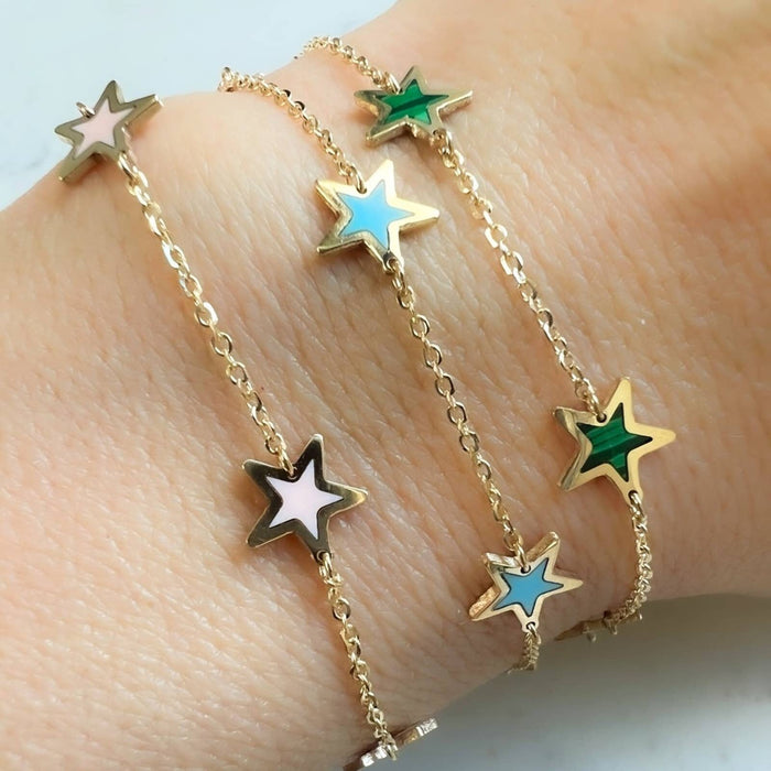 14K Yellow Gold Star Station Bracelet