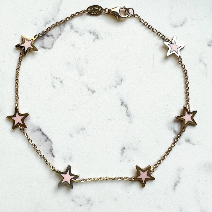 14K Yellow Gold Star Station Bracelet