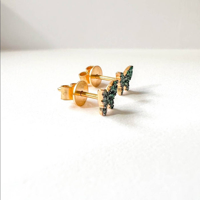 14K Yellow Gold Emerald Butterfly Earrings