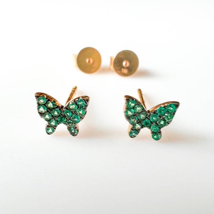 14K Yellow Gold Emerald Butterfly Earrings