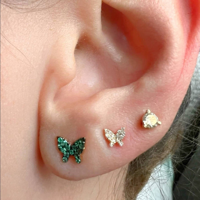 14K Yellow Gold Emerald Butterfly Earrings