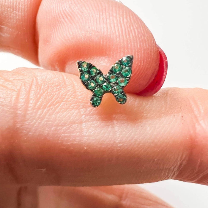 14K Yellow Gold Emerald Butterfly Earrings