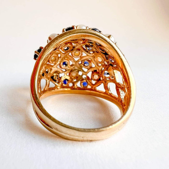 1950's 14K Gold Sapphire and Culture Pearl Ring