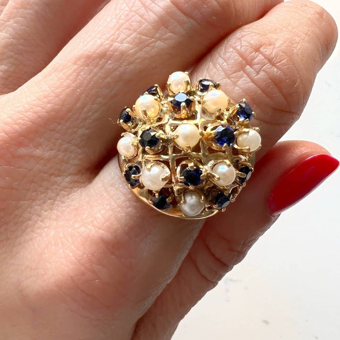 1950's 14K Gold Sapphire and Culture Pearl Ring