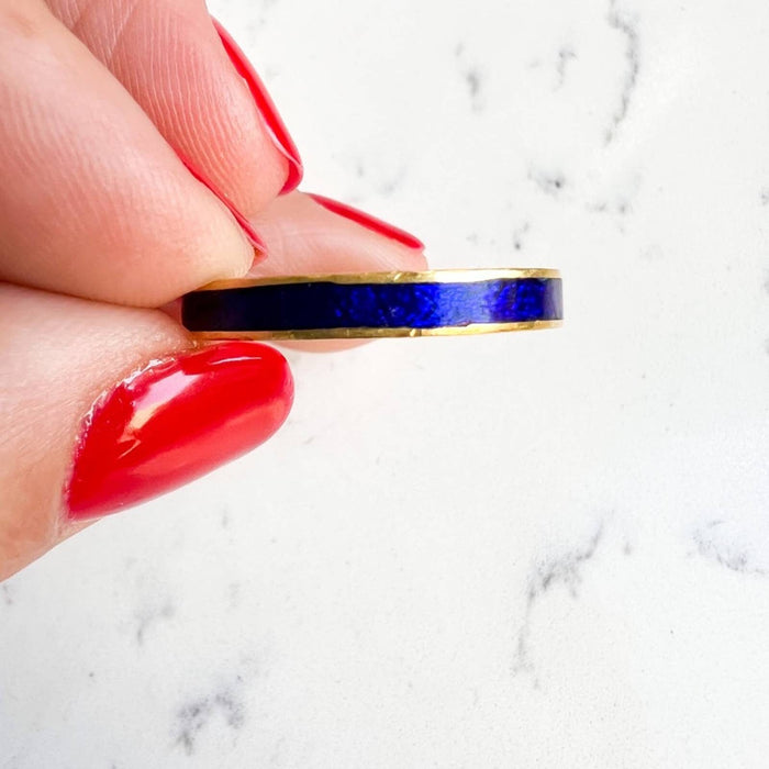 18K Yellow Gold Blue Enamel Vintage Ring