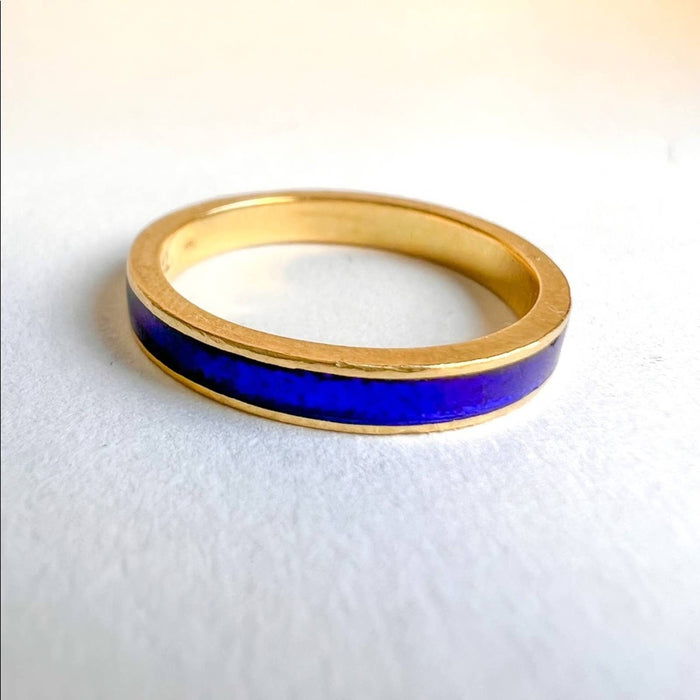 18K Yellow Gold Blue Enamel Vintage Ring