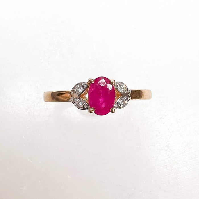 14K Gold Ruby and Diamond Vintage Cluster Ring