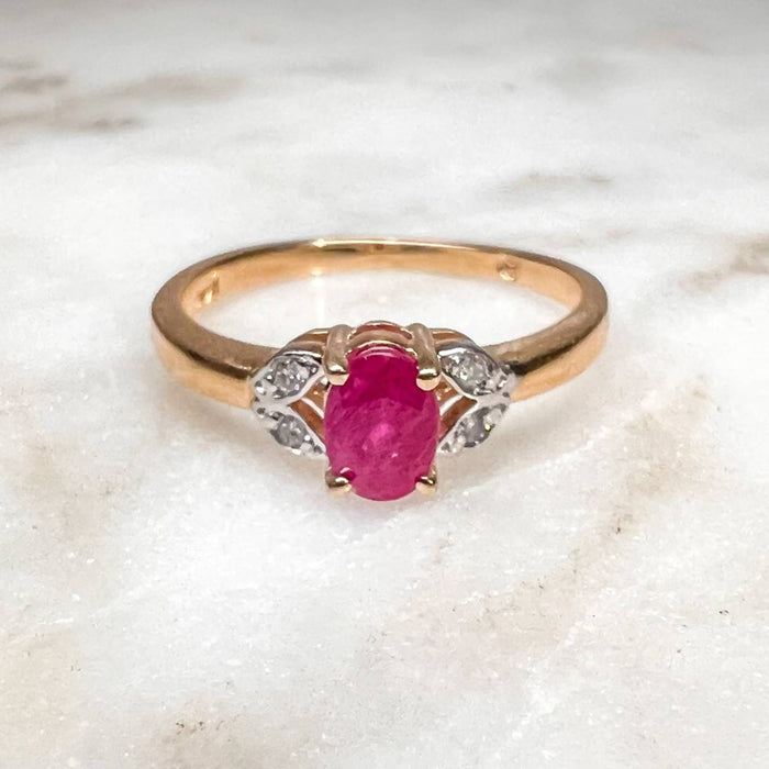 14K Gold Ruby and Diamond Vintage Cluster Ring