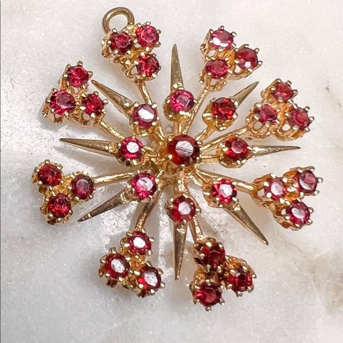 Antique 14K  Yellow Gold Garnet Starburst Pendant