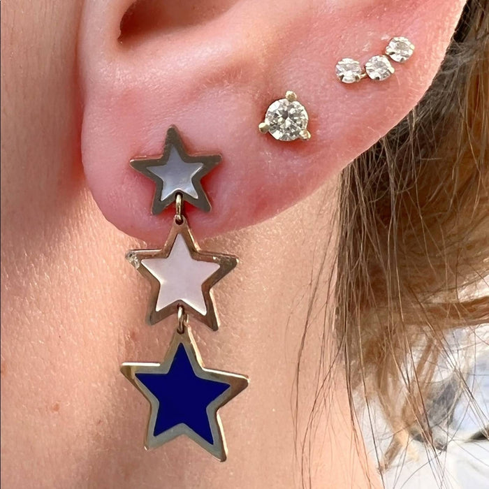 14K Yellow Gold Mother Of Pearl and Lapis Lazuli Star Dangle Earrings