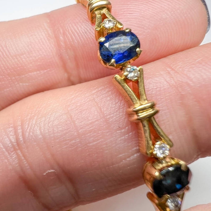 18K Yellow Gold Blue Sapphire And Diamond Vintage Bracelet