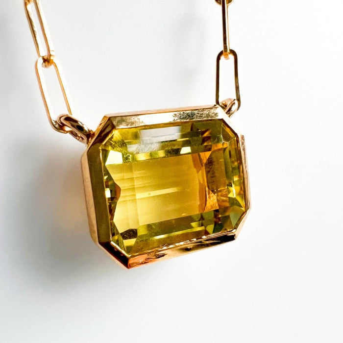 14K Yellow Gold Lemon Topaz Emerald Cut East West Pendant Necklace * Gold Lemon Topaz Necklace * Luxury Jewelry