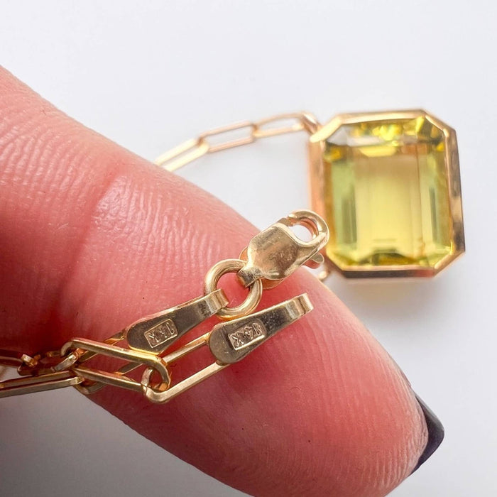 14K Yellow Gold Lemon Topaz Emerald Cut East West Pendant Necklace * Gold Lemon Topaz Necklace * Luxury Jewelry