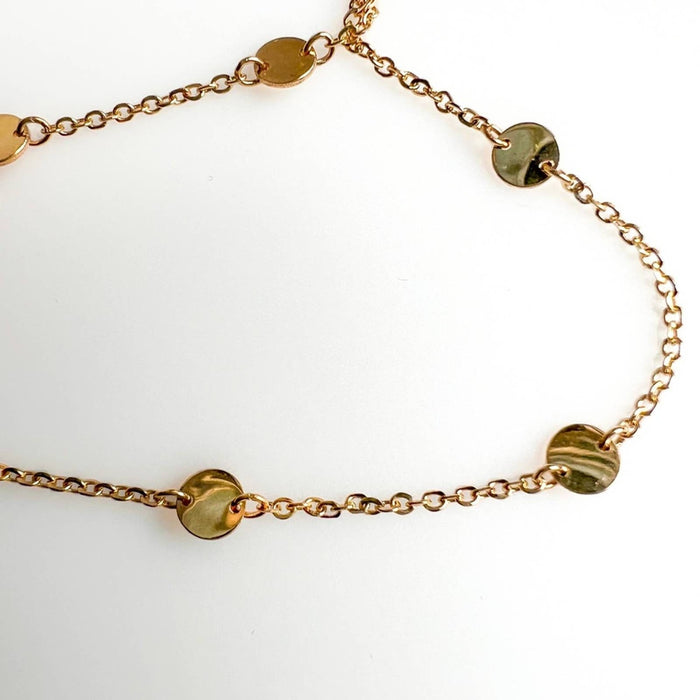 14K Yellow Gold Double Strand Disc Station Necklace