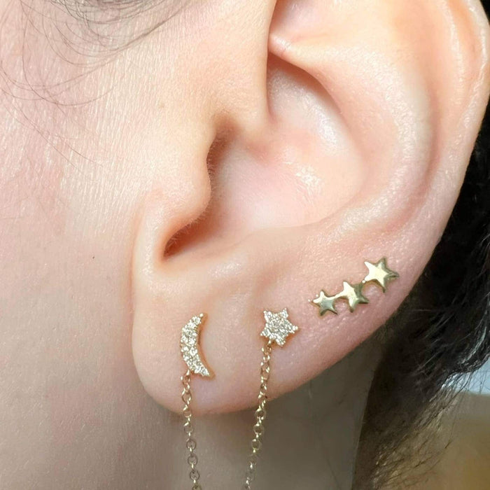 14K Yellow Gold Diamond Moon and Star Double Piercing Earring