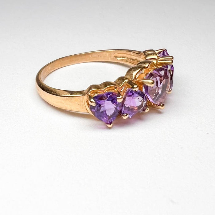 14k Yellow Gold Multi Heart Amethyst Ring