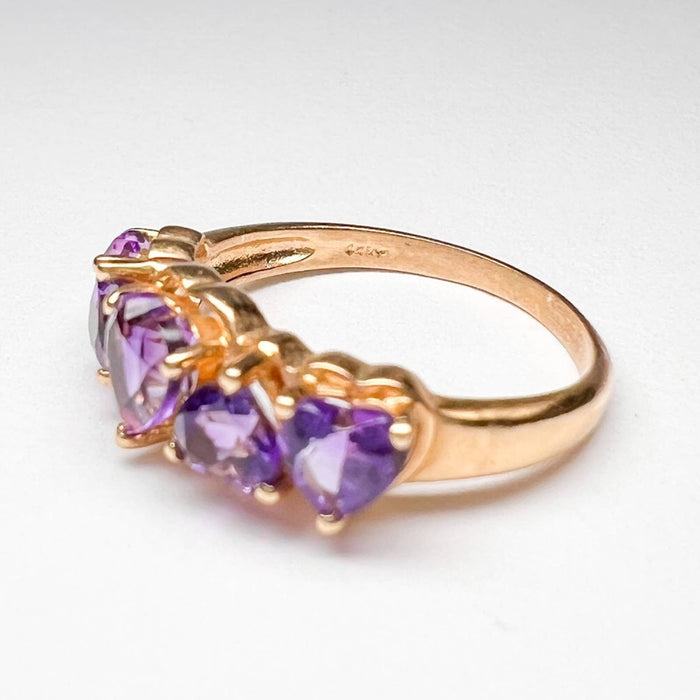 14k Yellow Gold Multi Heart Amethyst Ring