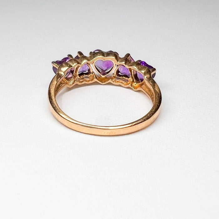 14k Yellow Gold Multi Heart Amethyst Ring