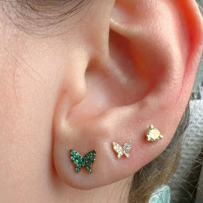 14K Yellow Gold Emerald Butterfly Earrings