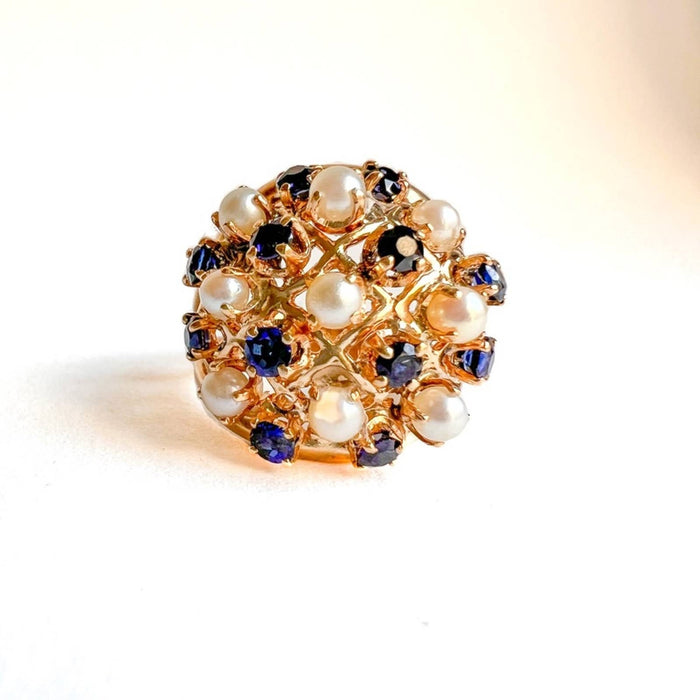 1950's 14K Gold Sapphire and Culture Pearl Ring