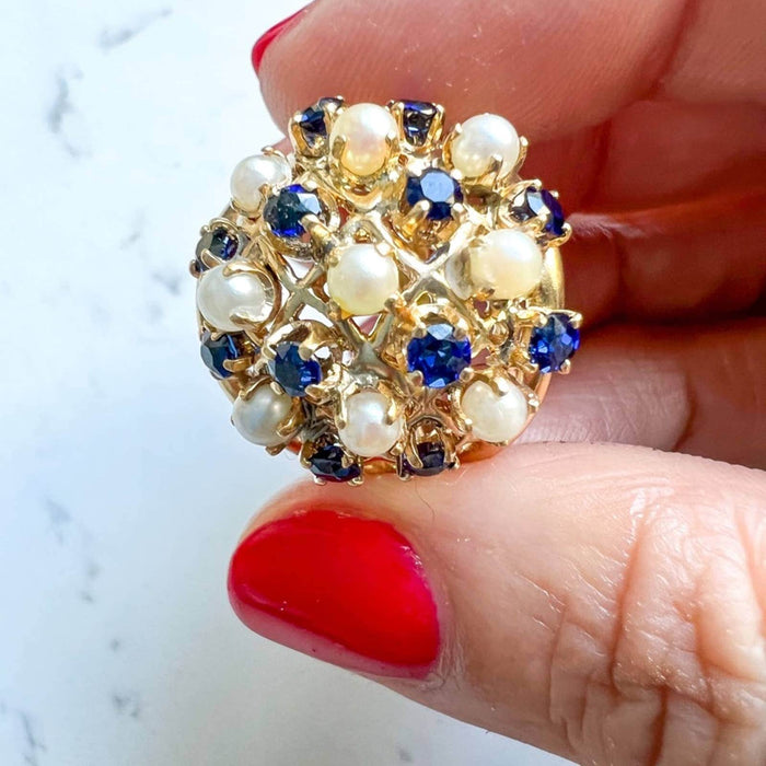 1950's 14K Gold Sapphire and Culture Pearl Ring