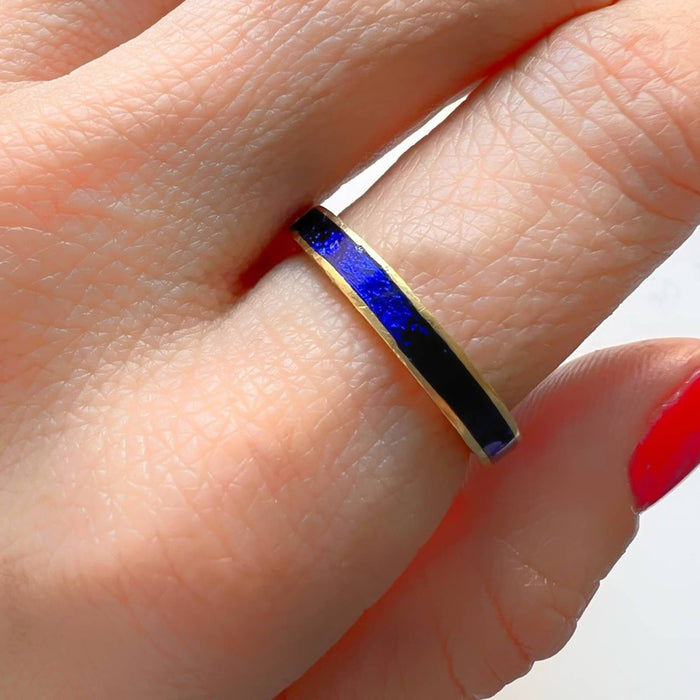 18K Yellow Gold Blue Enamel Vintage Ring