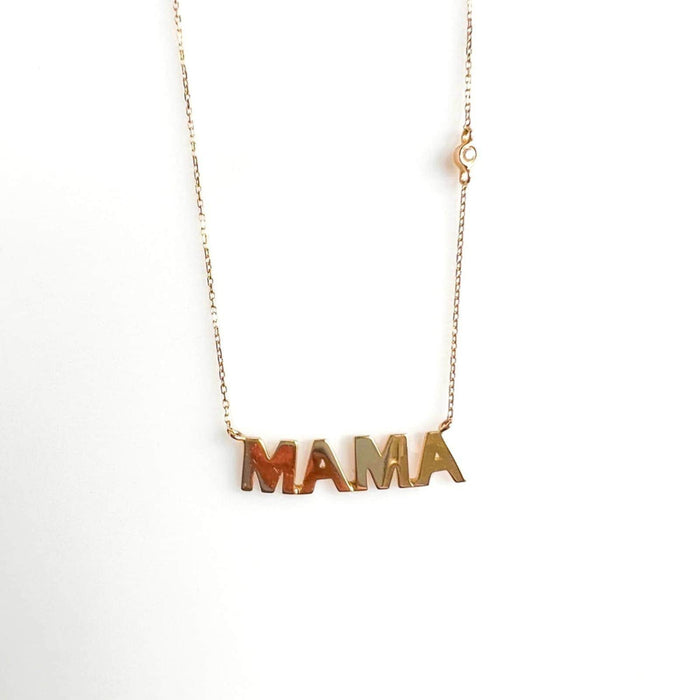 14K Yellow Gold Mama Necklace with Bezel Set Diamond