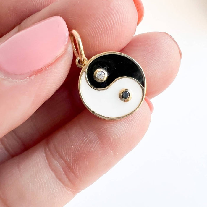 14K Yellow Gold Yin Yang Diamond Charm Pendant